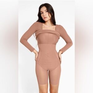 POPILUSH Shapewear Long Sleeve Square Neck Modal Slimming Midi Dress